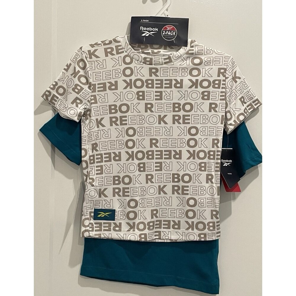 2 Reebok Athletic Boy's Short Sleeve T-shirts Size 5 NWT Blue Gray Logo - Picture 2 of 14